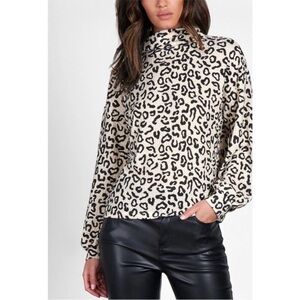 Sanctuary Klara Waffle Knit Top Leopard Print Mock Neck Long Sleeve 2X